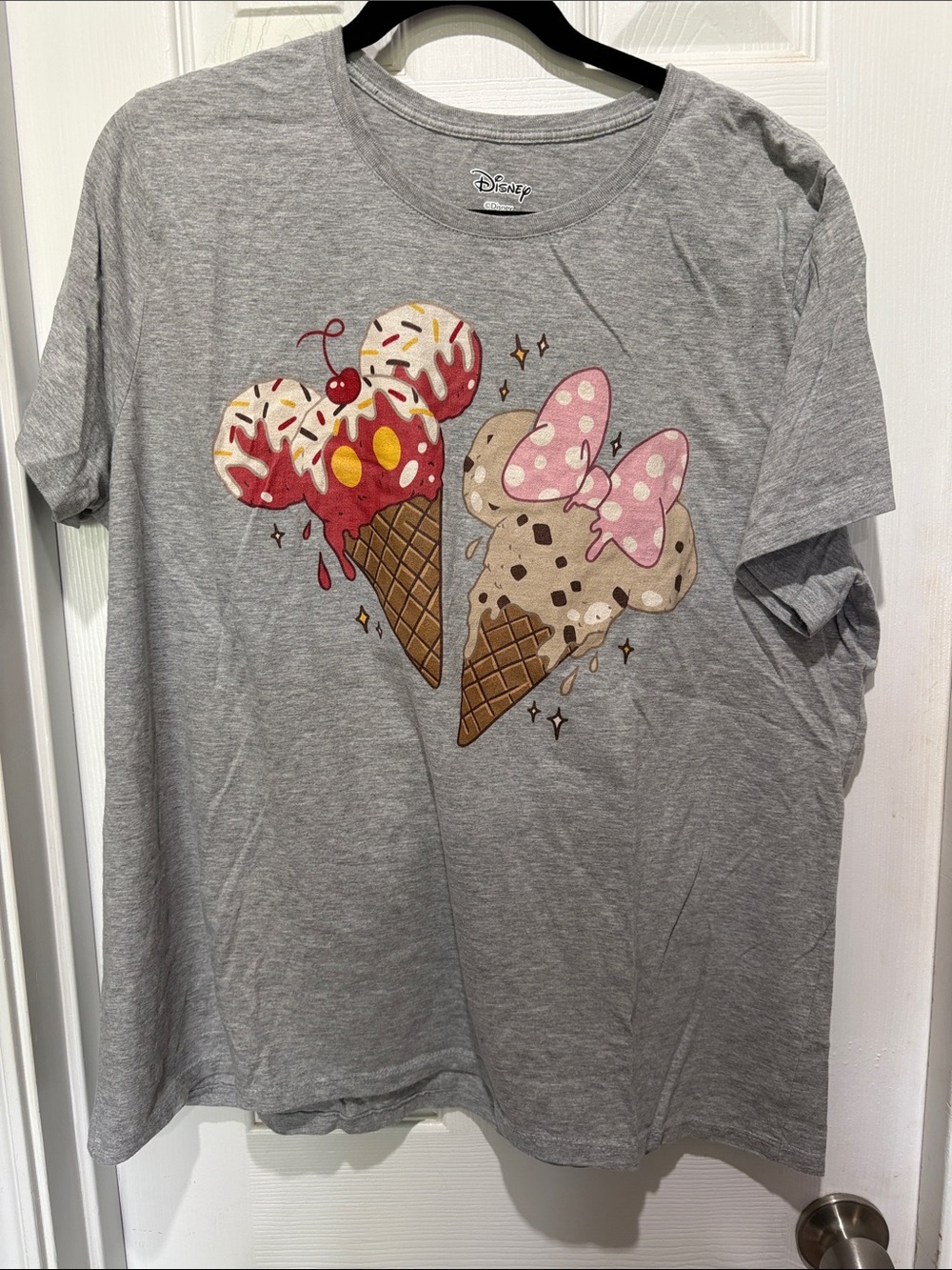 Disney Gray Tee with Minnie & Mickey Ice Cream Hearts